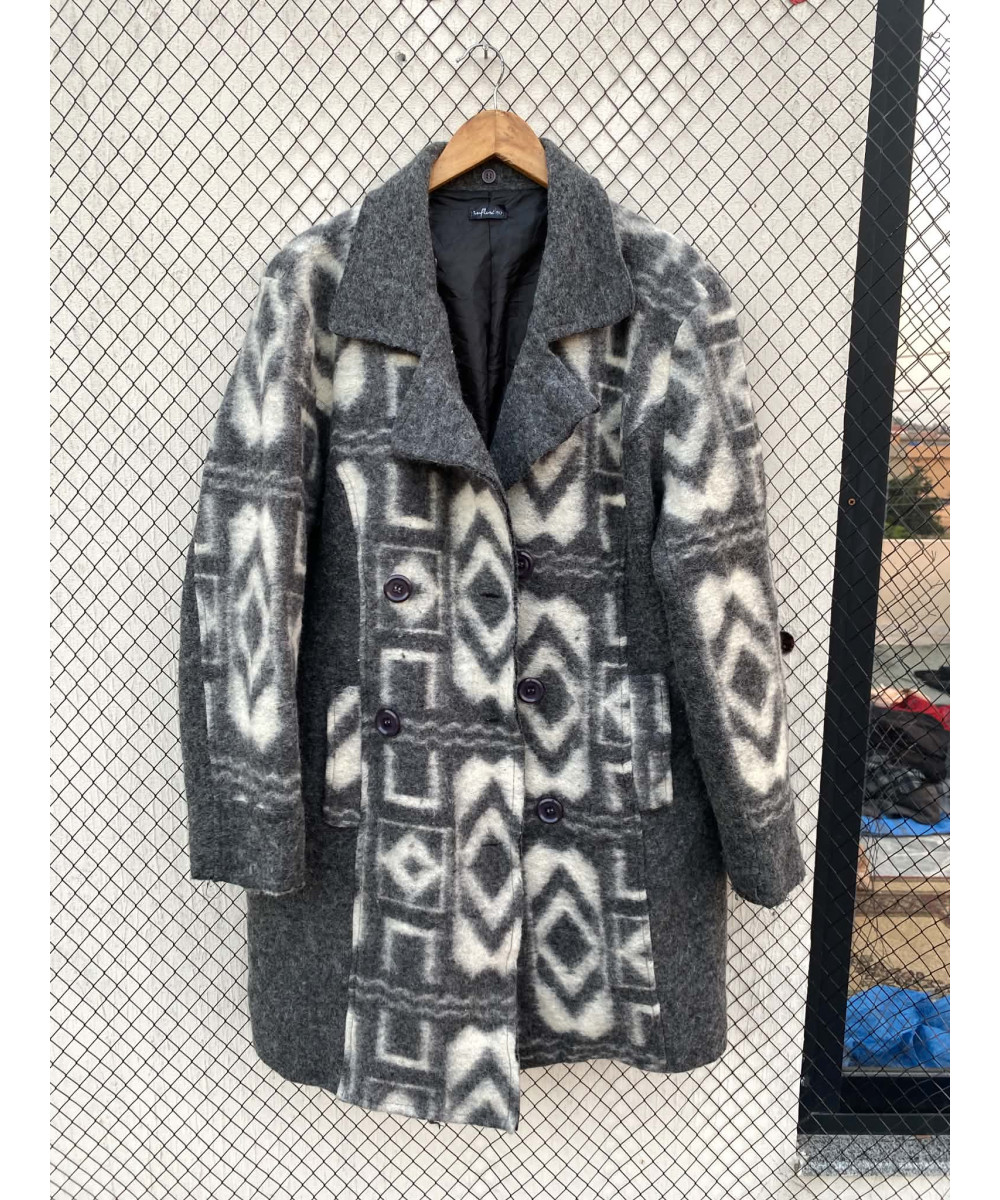 Gray, patterned wool coat