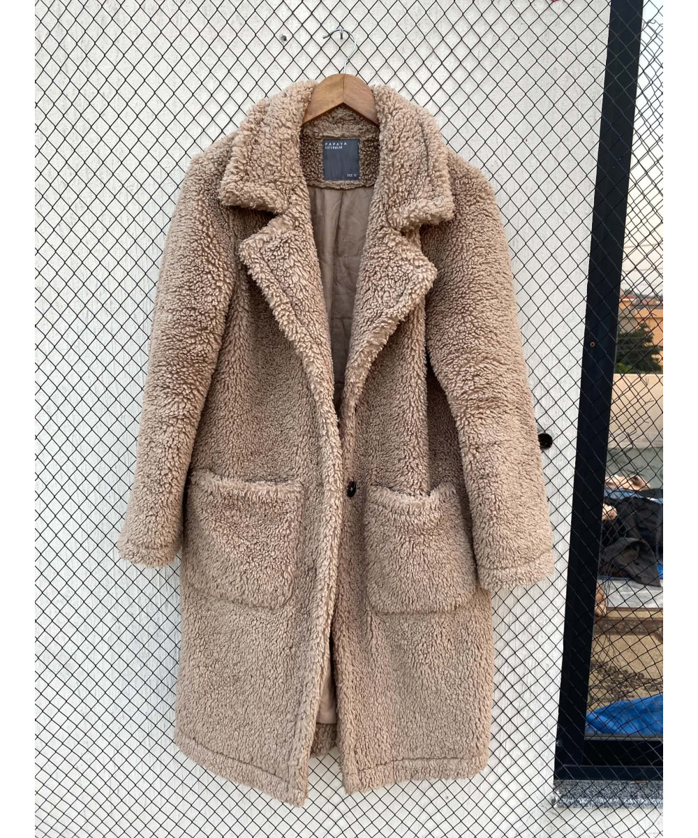 Fawn colored, long teddy coat