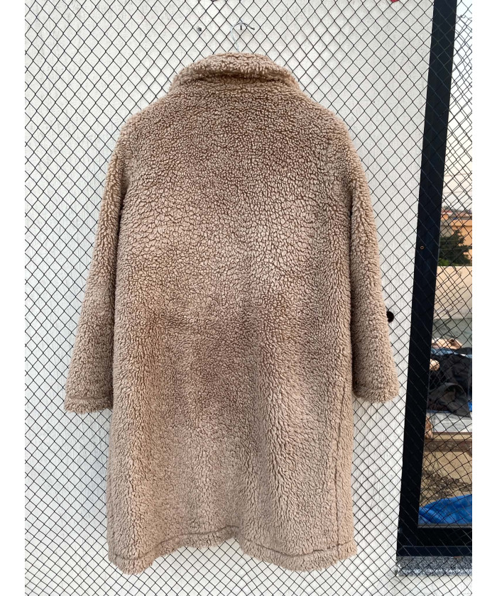 Fawn colored, long teddy coat