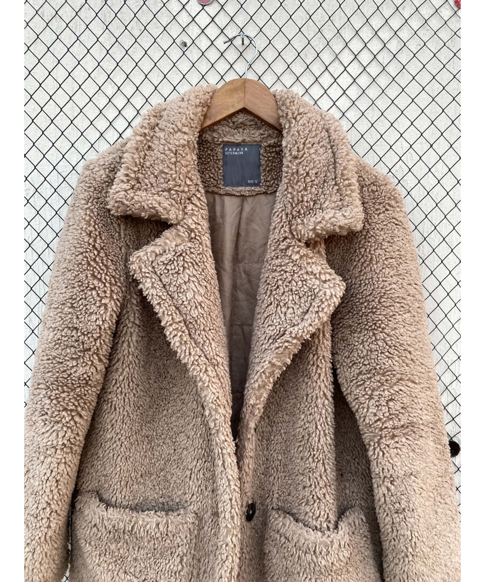 Fawn colored, long teddy coat