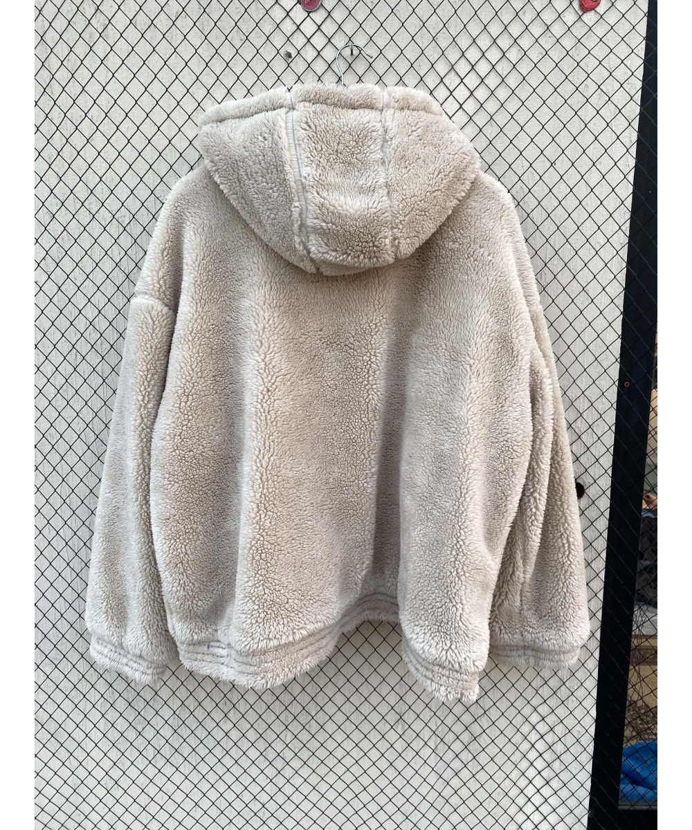 Cream colored, unisex, oversized, teddy hooded jacket