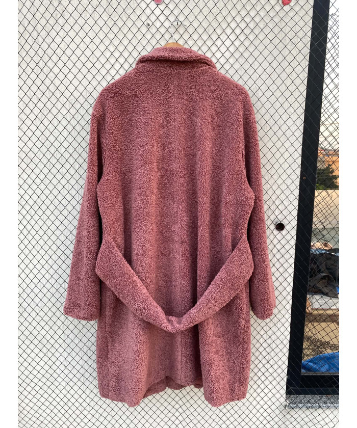 Tea pink, long, teddy coat