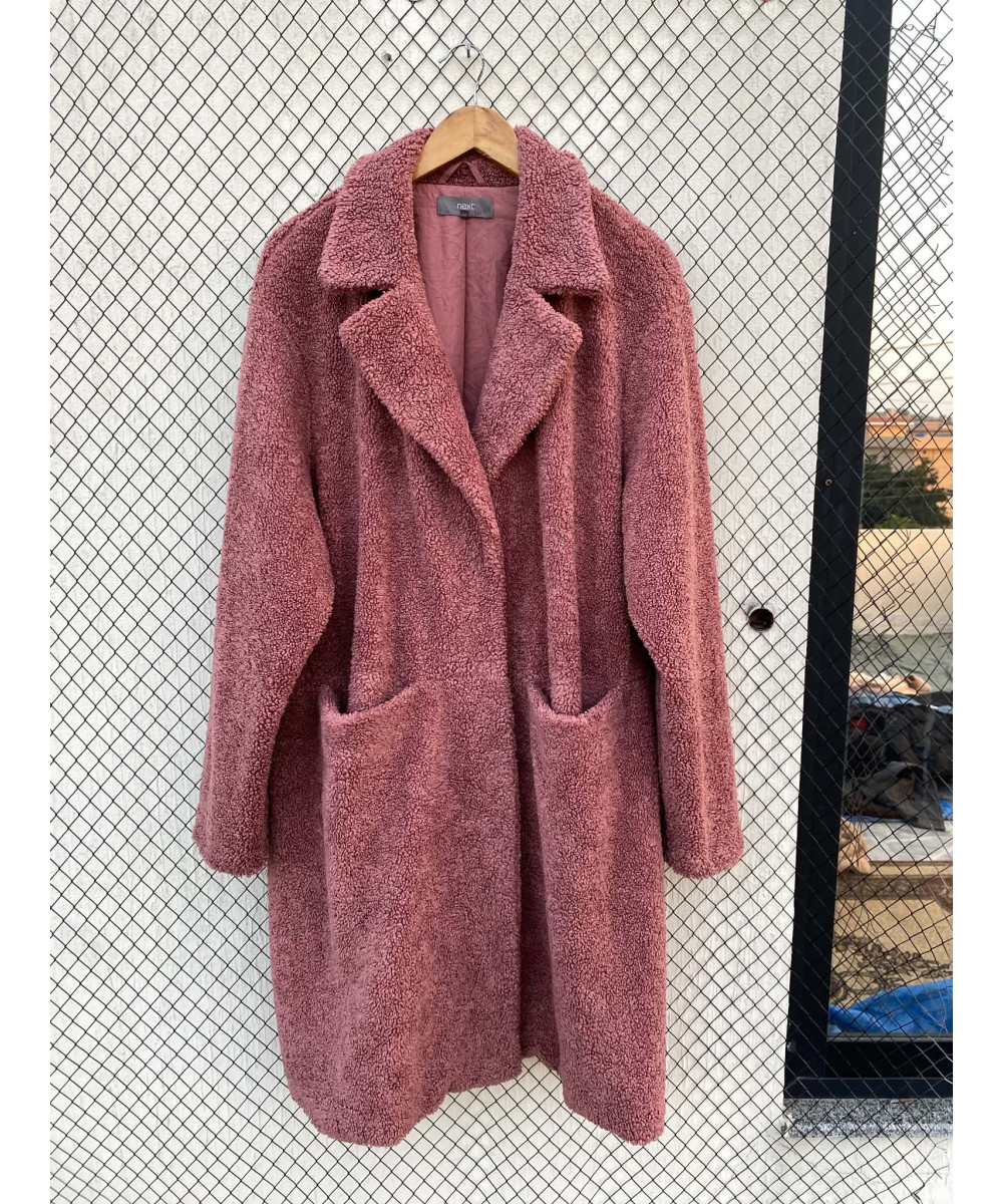 Tea pink, long, teddy coat