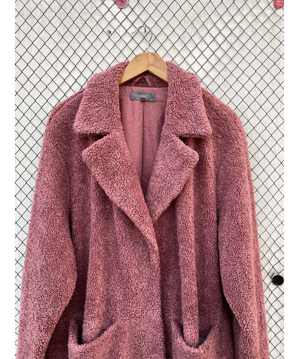 Tea pink, long, teddy coat
