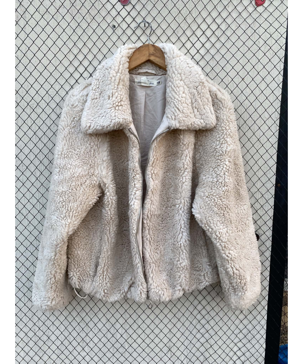 Off white colored teddy zipper jacket