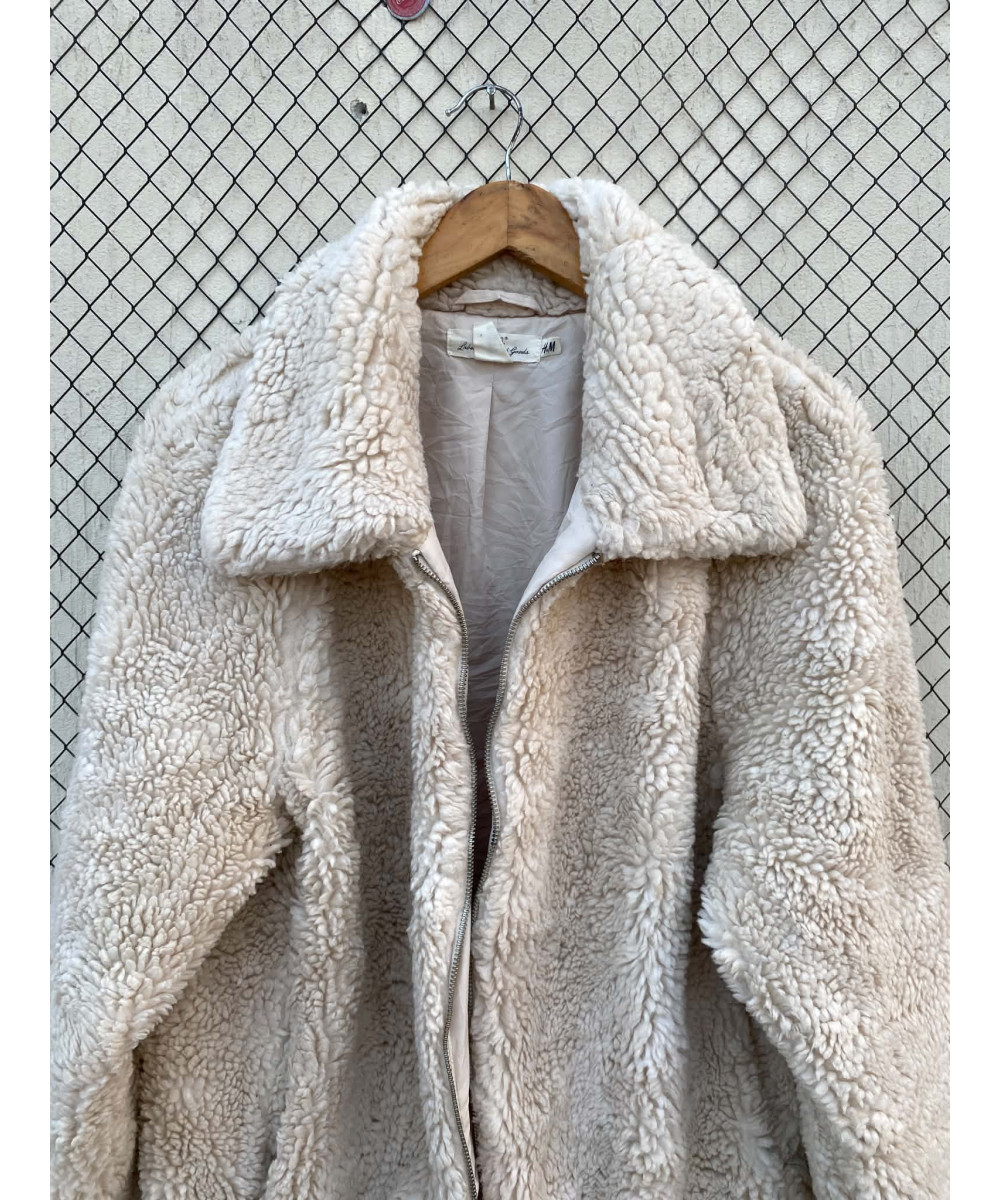 Off white colored teddy zipper jacket