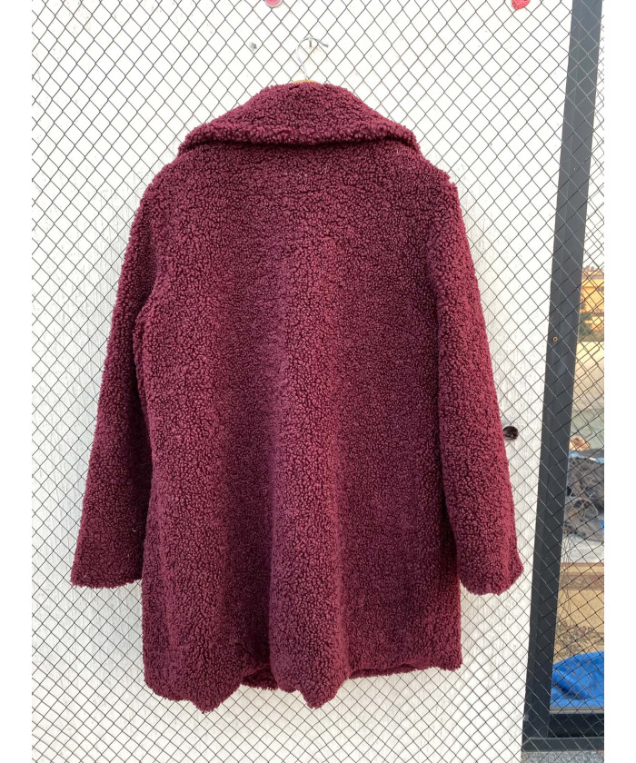 Maroon long teddy coat