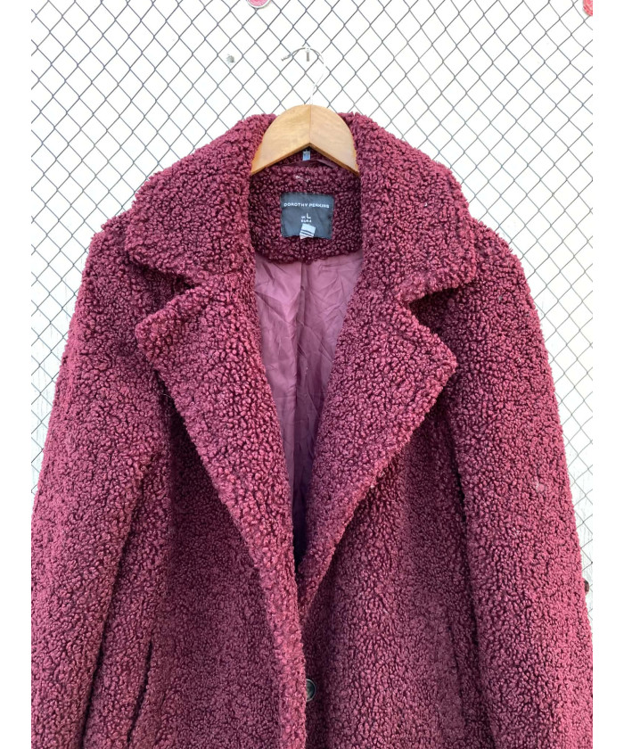 Maroon long teddy coat
