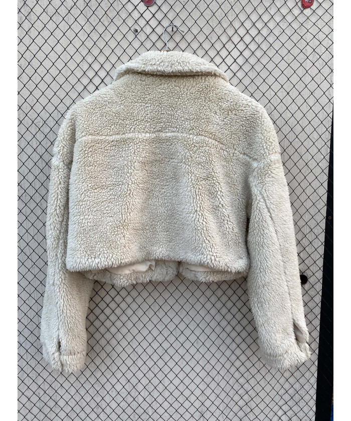 Off white colored crop teddy jacket