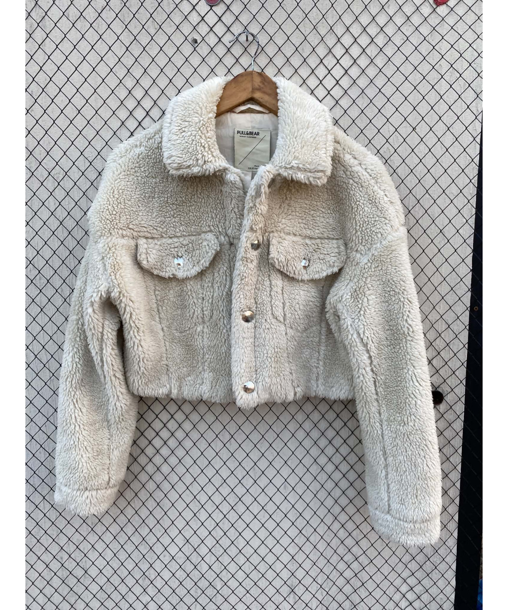 Off white colored crop teddy jacket