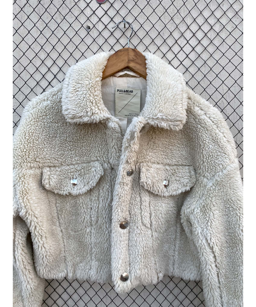 Off white colored crop teddy jacket