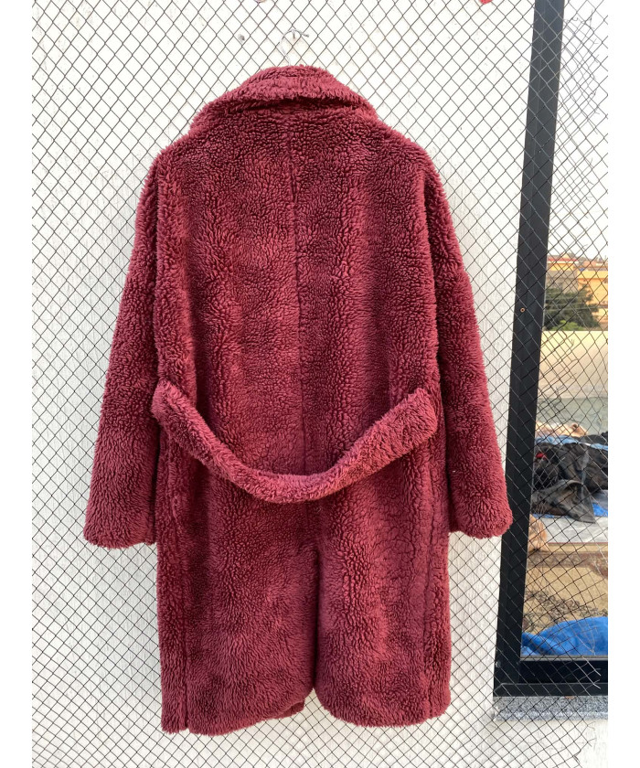 Plum colored long teddy coat