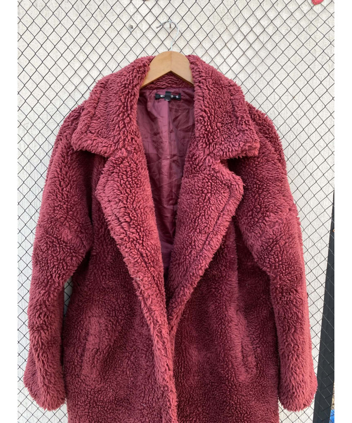 Plum colored long teddy coat