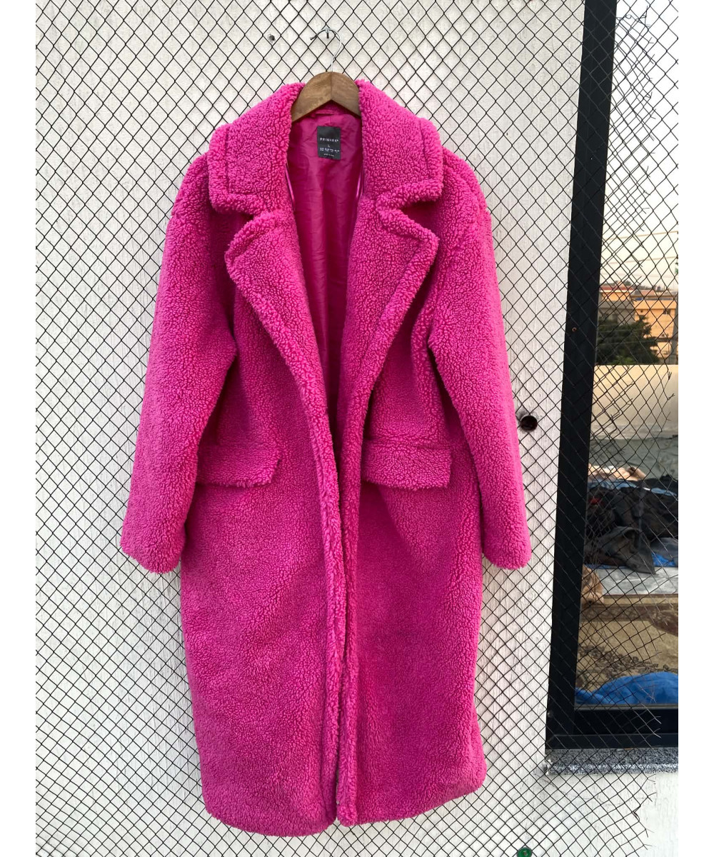 Fuscia pink long teddy coat