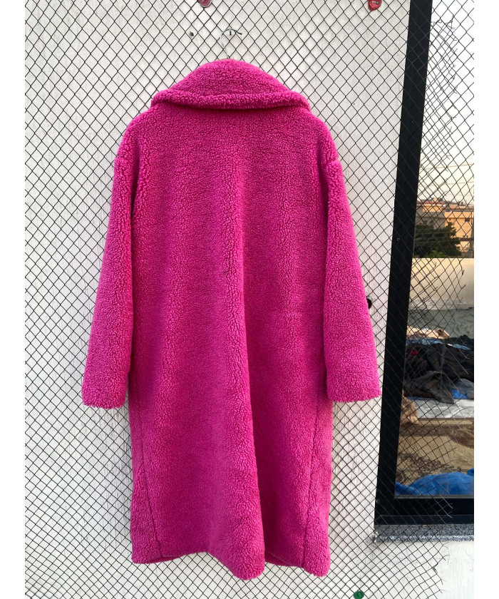 Fuscia pink long teddy coat