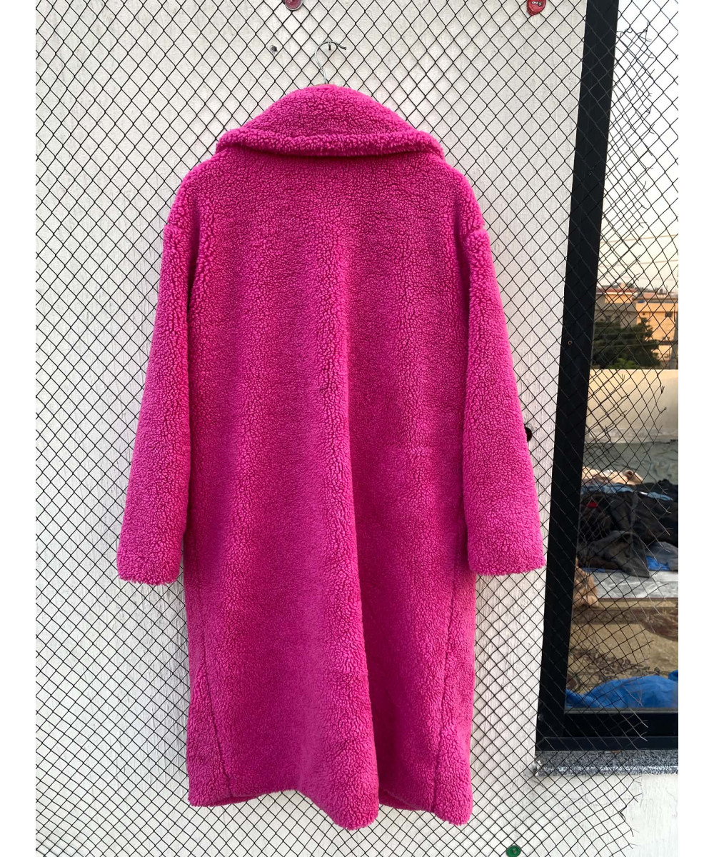Fuscia pink long teddy coat
