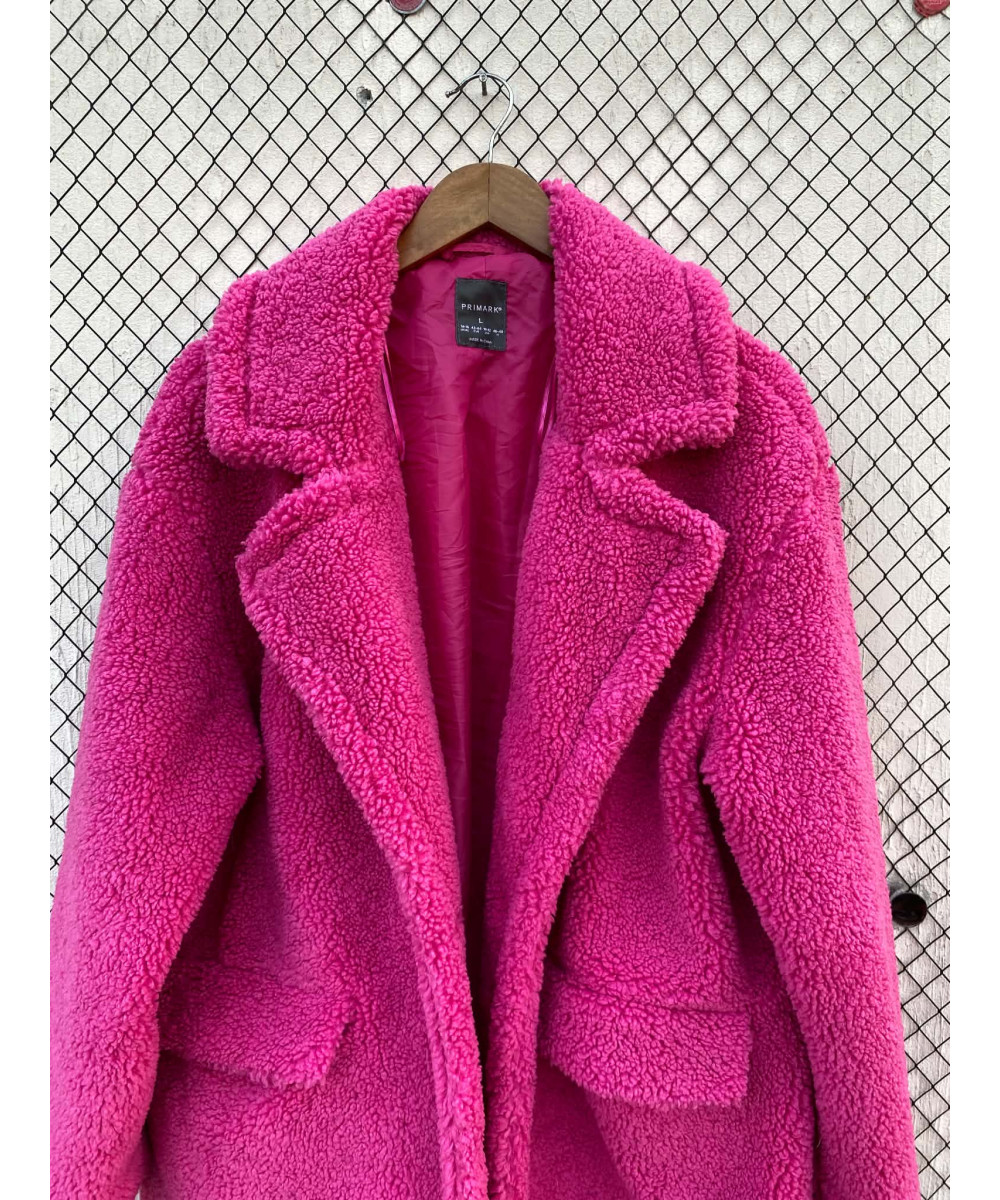 Fuscia pink long teddy coat