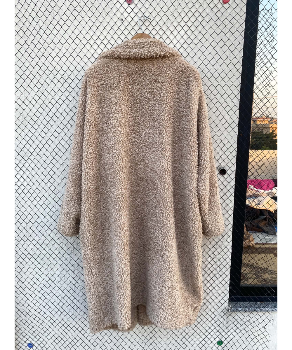 Beige long teddy coat