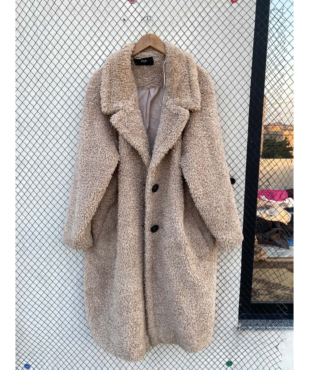 Beige long teddy coat