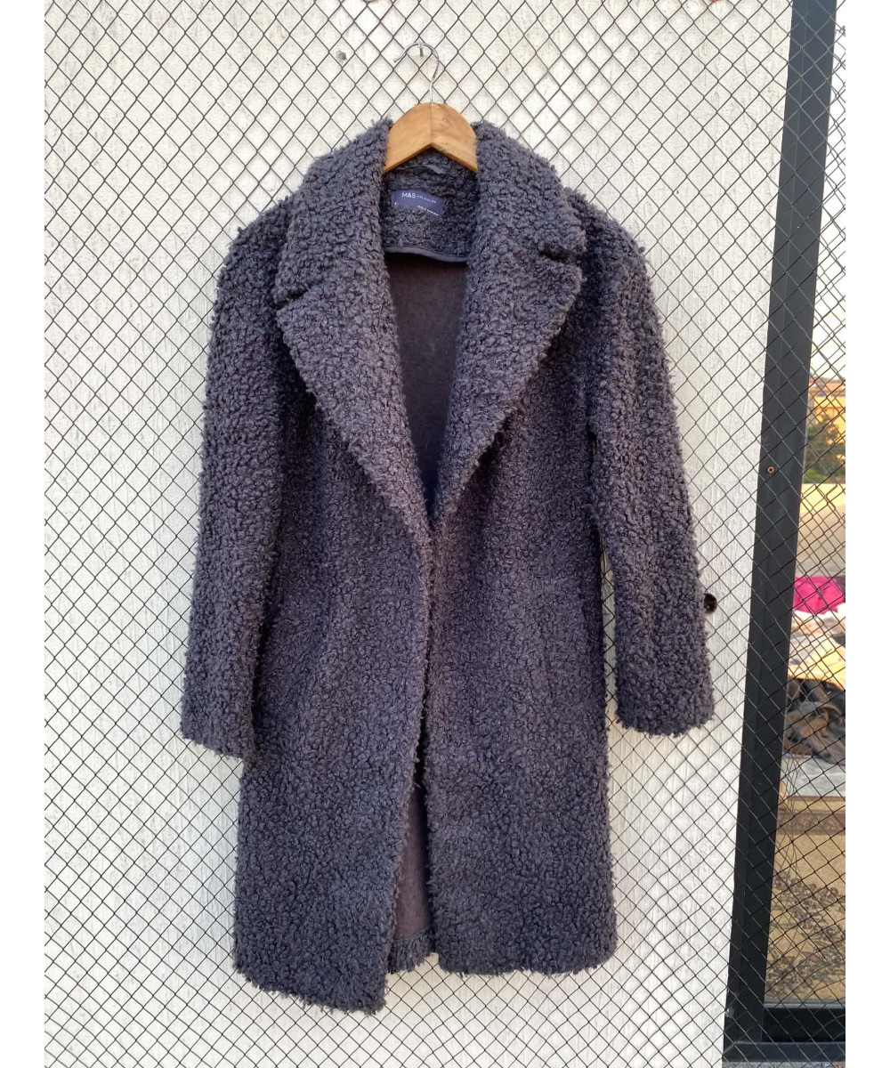 Dark gray, long, teddy coat