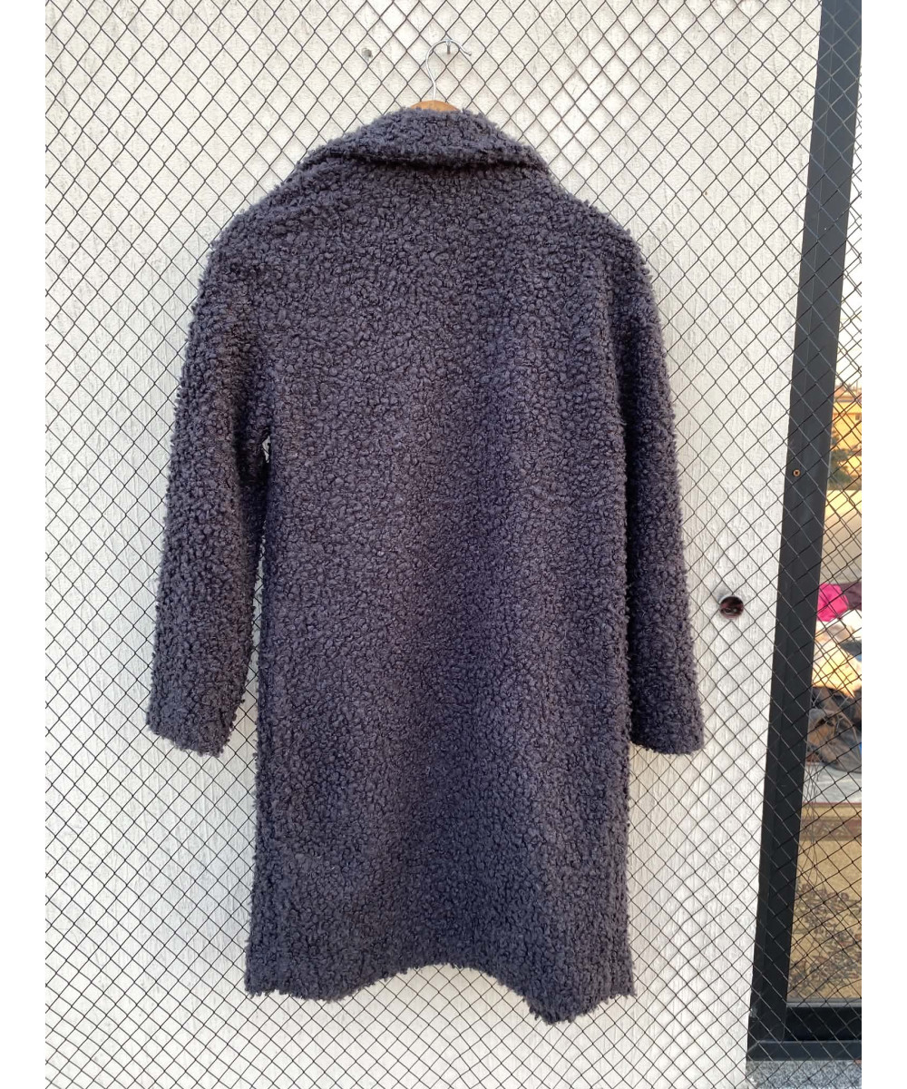 Dark gray, long, teddy coat
