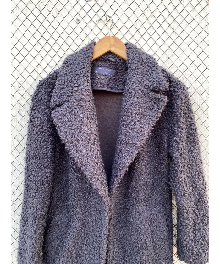Dark gray, long, teddy coat