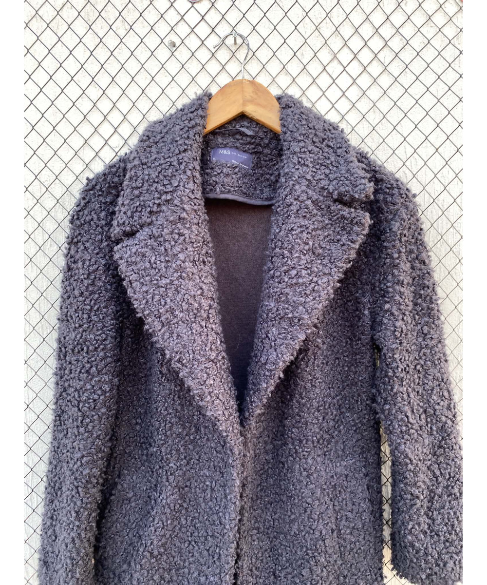 Dark gray, long, teddy coat