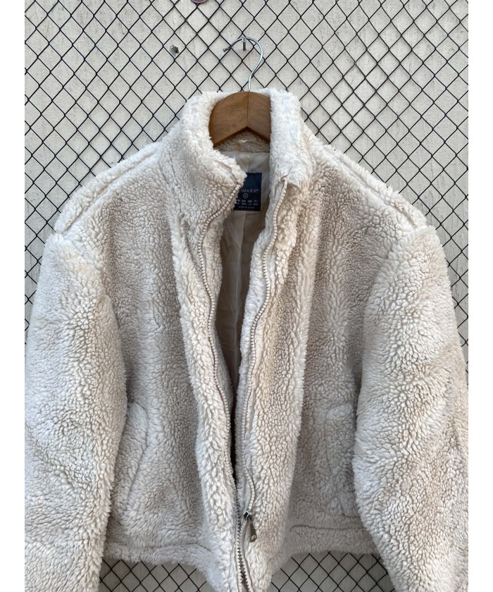 Cream colored, crop, teddy jacket