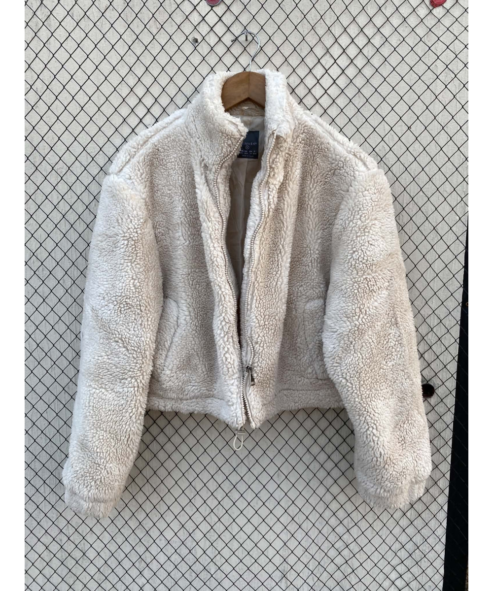 Cream colored, crop, teddy jacket