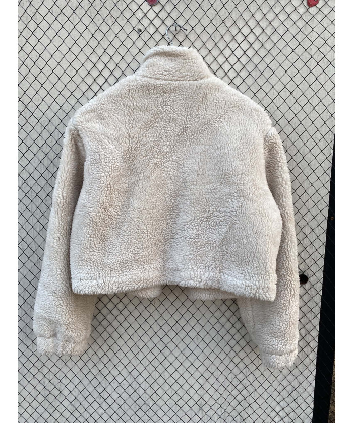 Cream colored, crop, teddy jacket