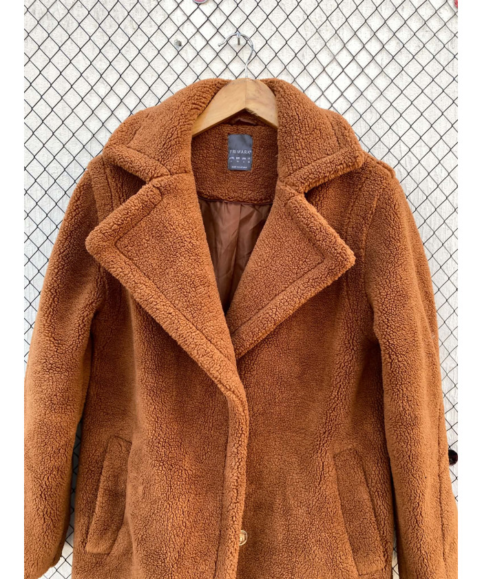 Burnt orange, long teddy coat