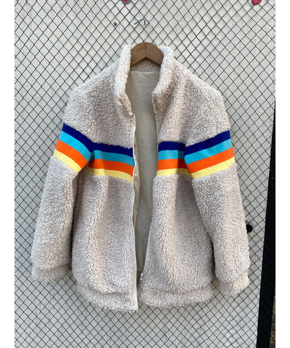 Cream colored, teddy, zipper jacket