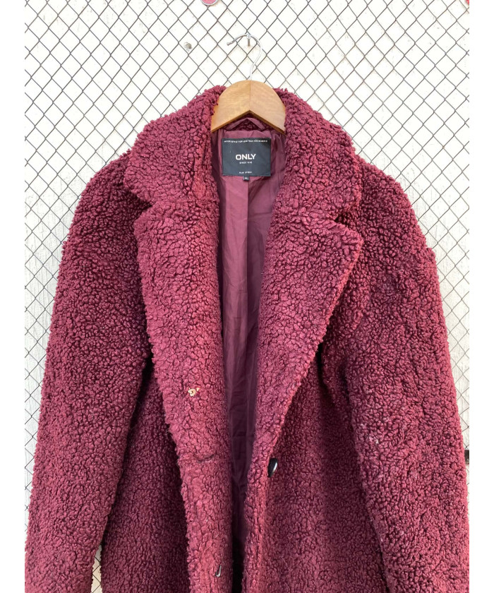 Maroon, long, teddy coat