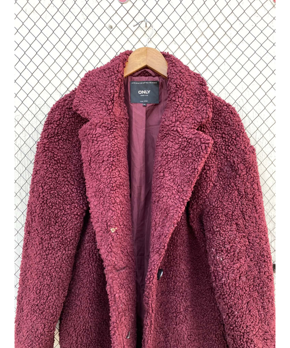 Maroon, long, teddy coat