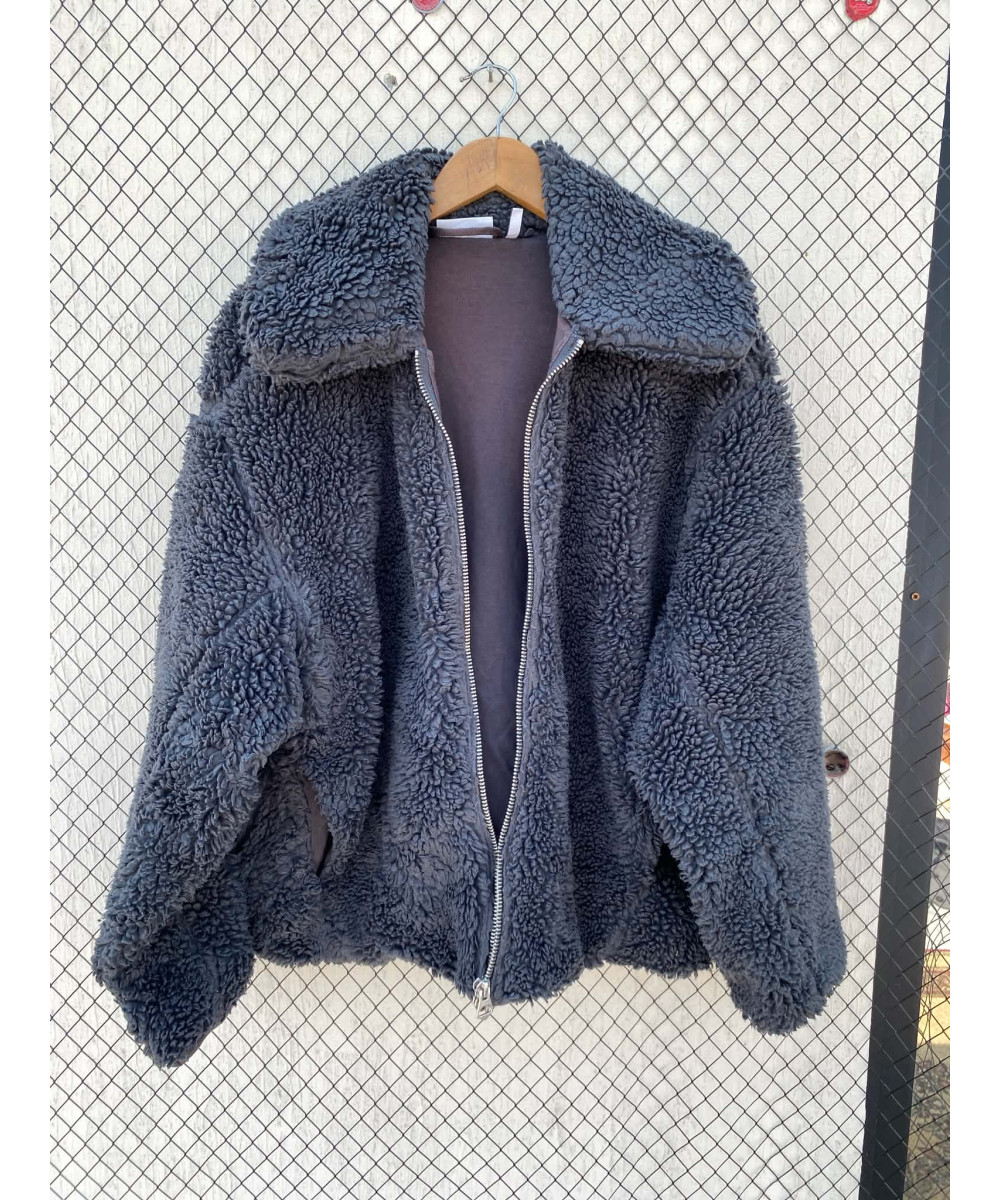 Grey, teddy, zipper jacket
