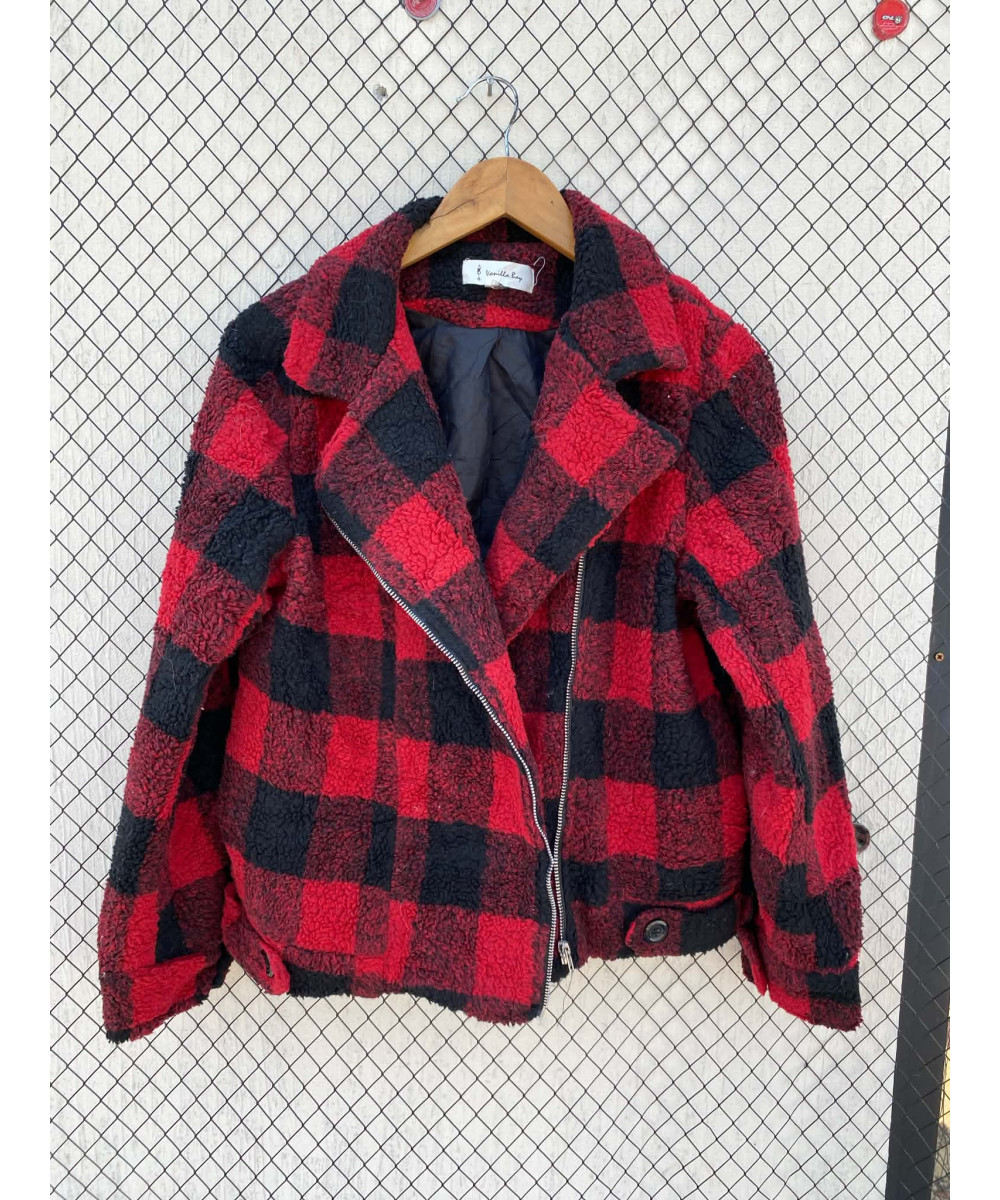 Red, checkered, teddy jacket