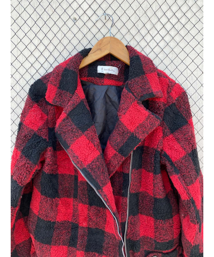 Red, checkered, teddy jacket