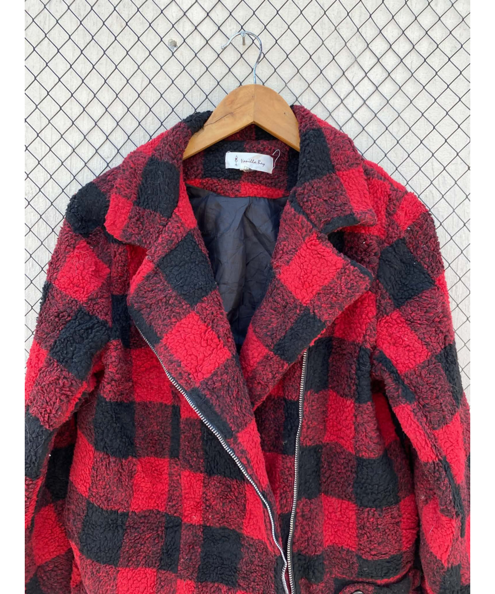 Red, checkered, teddy jacket