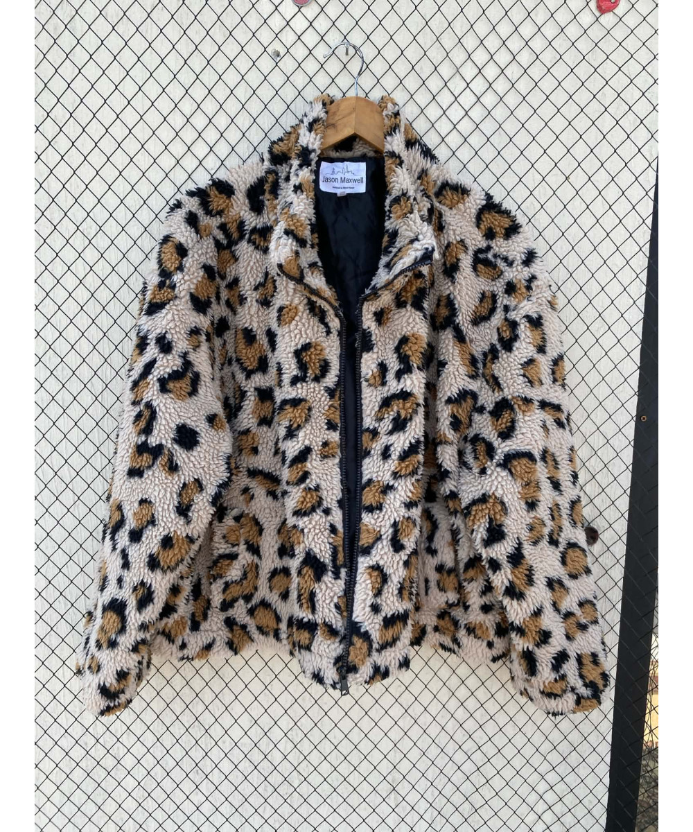 Cheetah printed, teddy, zipper jacket