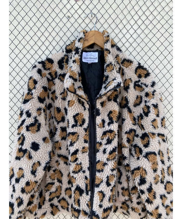 Cheetah printed, teddy, zipper jacket
