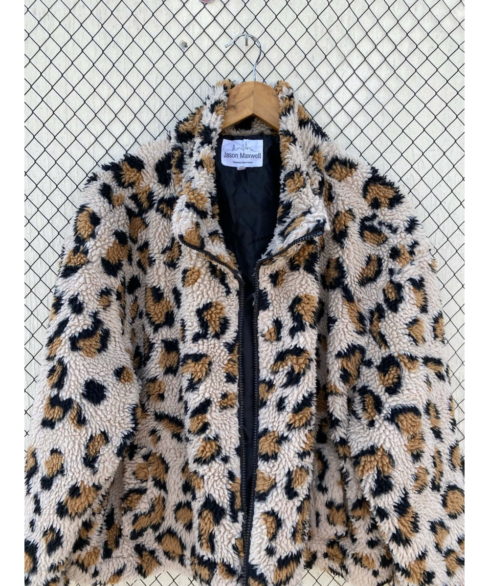 Cheetah printed, teddy, zipper jacket