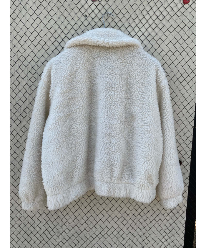 White, teddy, zipper jacket