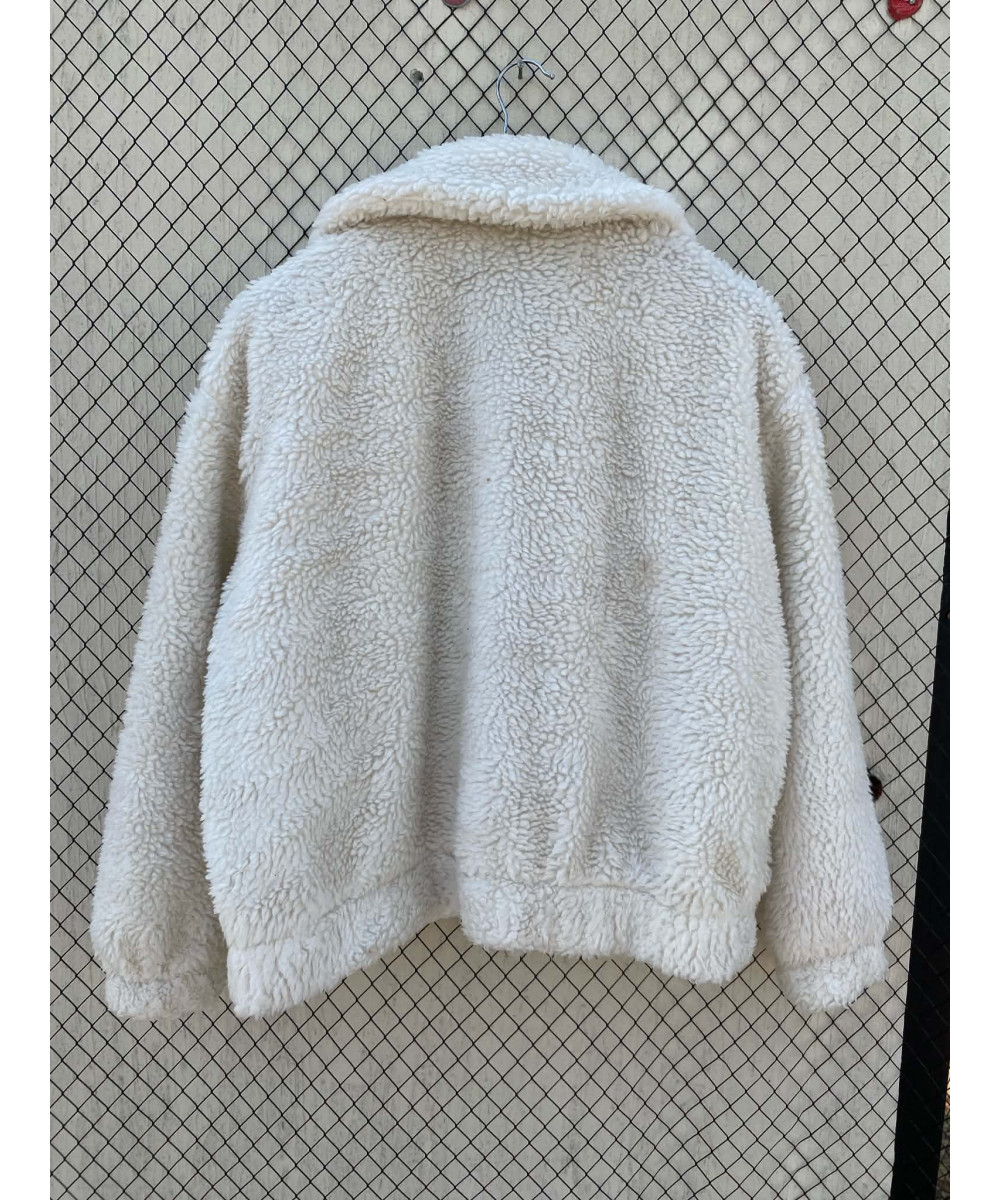 White, teddy, zipper jacket