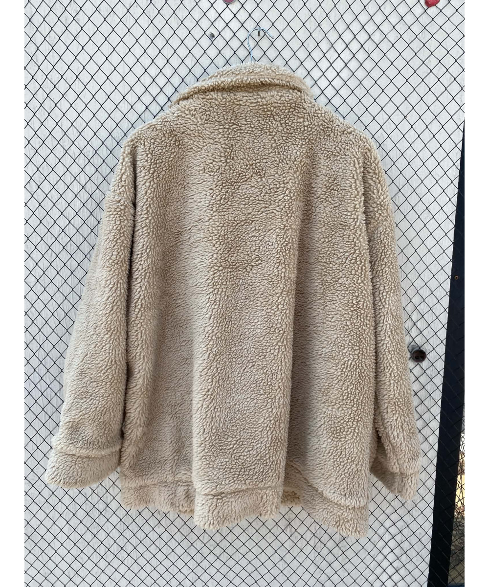 Beige, oversized, teddy jacket