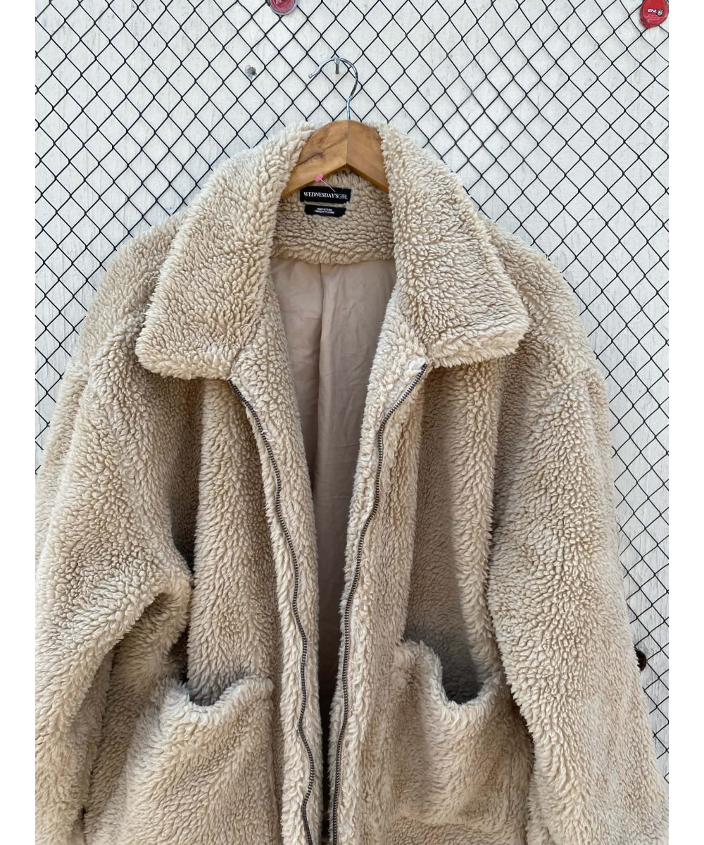 Beige, oversized, teddy jacket