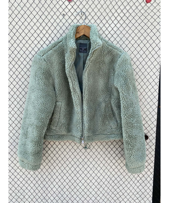 Green, teddy, crop, zipper...