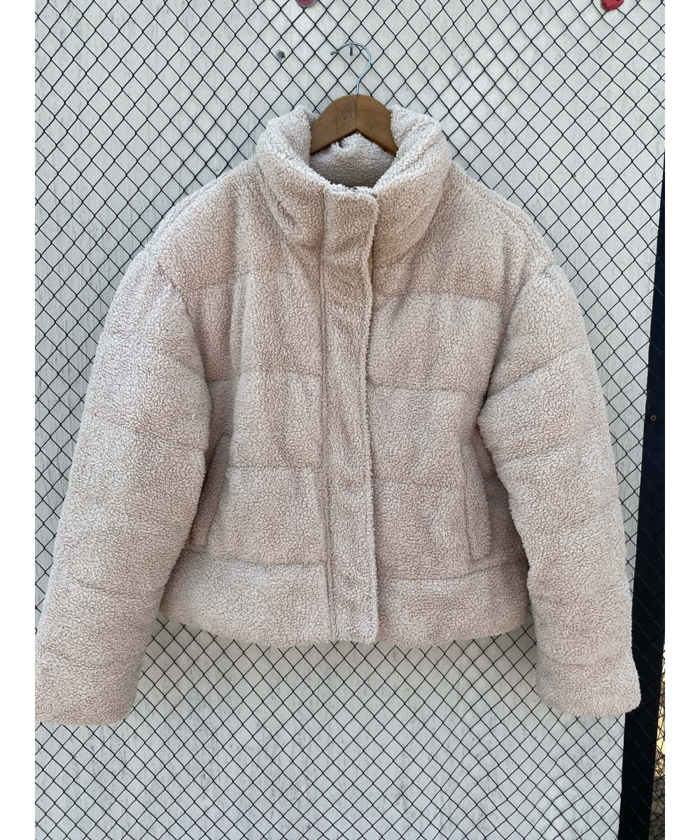 Beige, teddy, puffer jacket