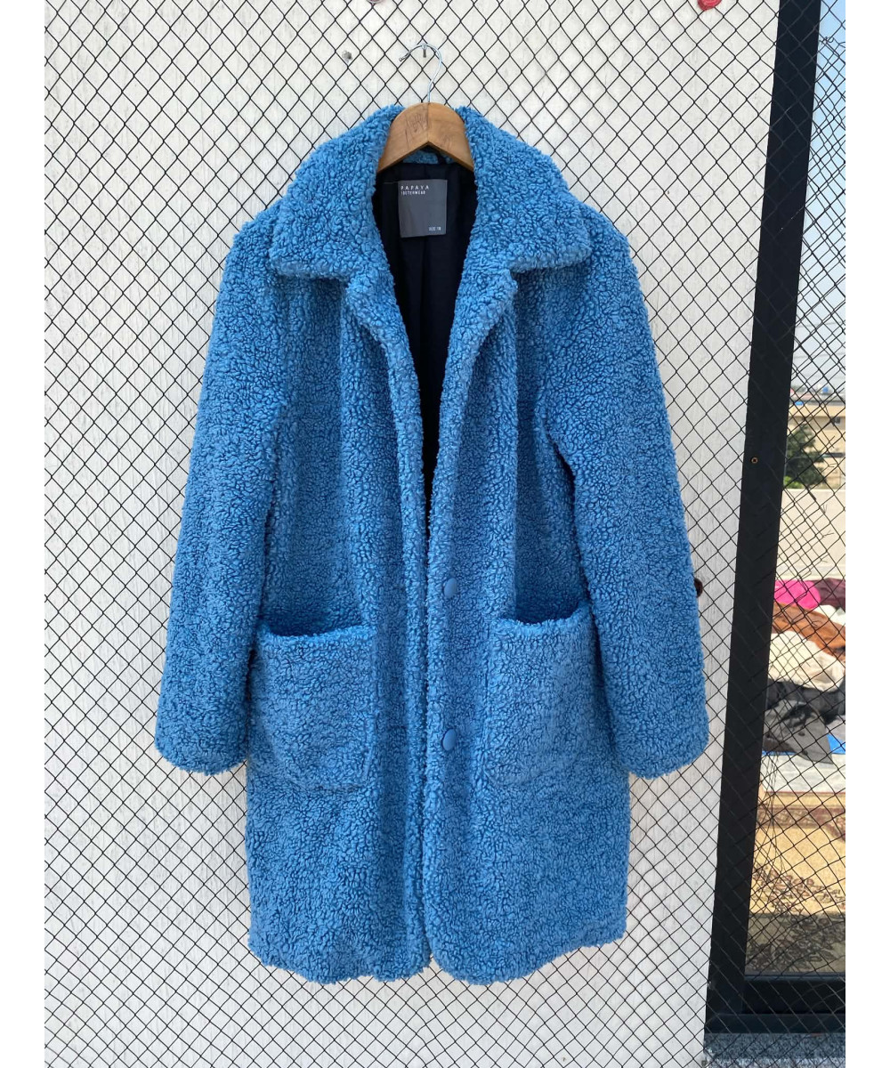 Cobalt blue, long, teddy coat