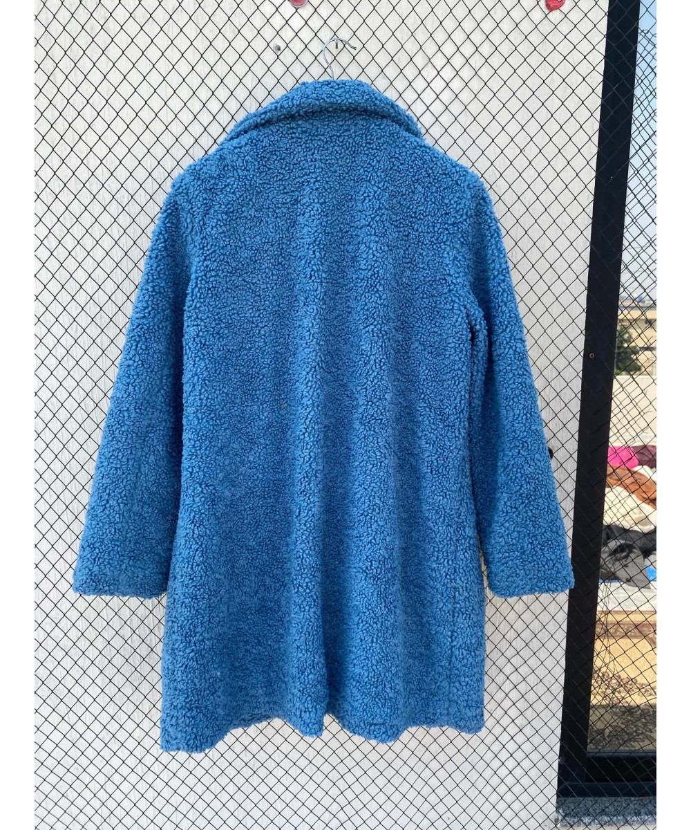 Cobalt blue, long, teddy coat