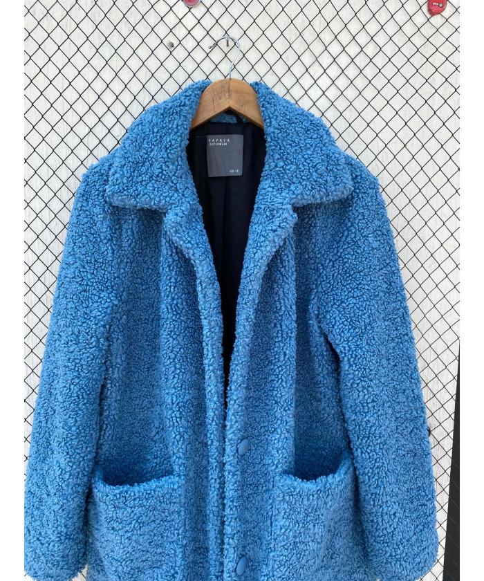 Cobalt blue, long, teddy coat